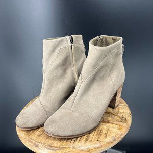 Toms Lunata Tan Suede Ankle Heeled Slip On Booties
